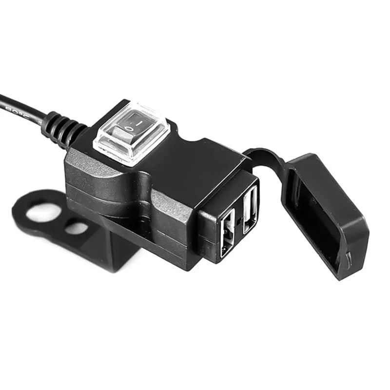 Waterproof dual USB 12V motorcycle handlebar charger with two USB ports for mobile phone and GPS charging