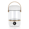 Personal portable electric stew cooker with transparent glass pot and fibreglass body on a desk.