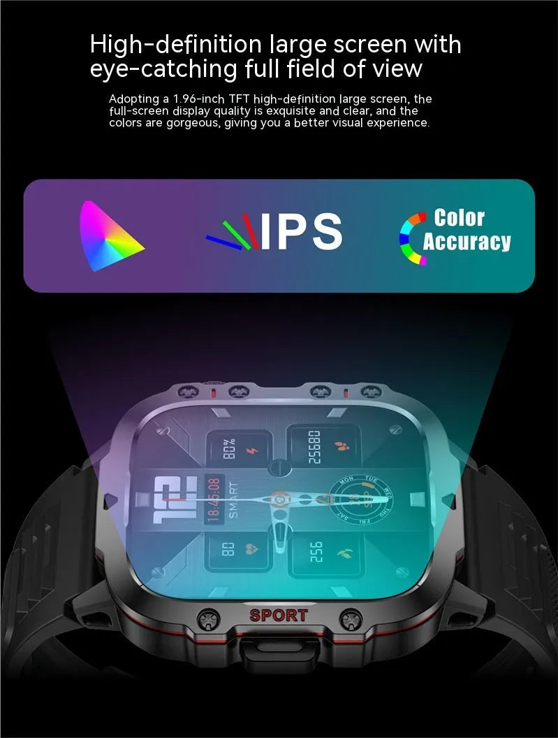 QX11 Smart Bluetooth Watch with TFT touch screen on a wrist, showing health metrics display.