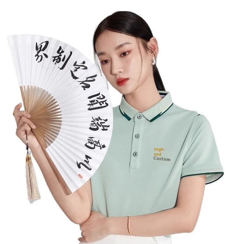 Men and women company culture polo shirt in solid colour cotton with short sleeves and digital print for team uniform