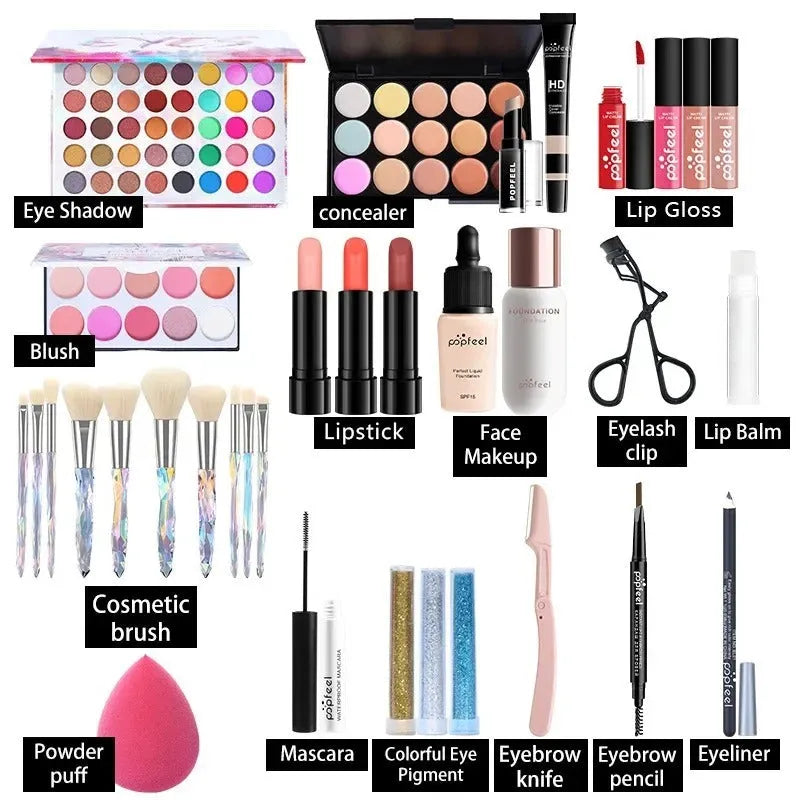 Beginner cosmetics makeup set in white and natural nude shades, KIT014#, gift box packaging, universal skin type.