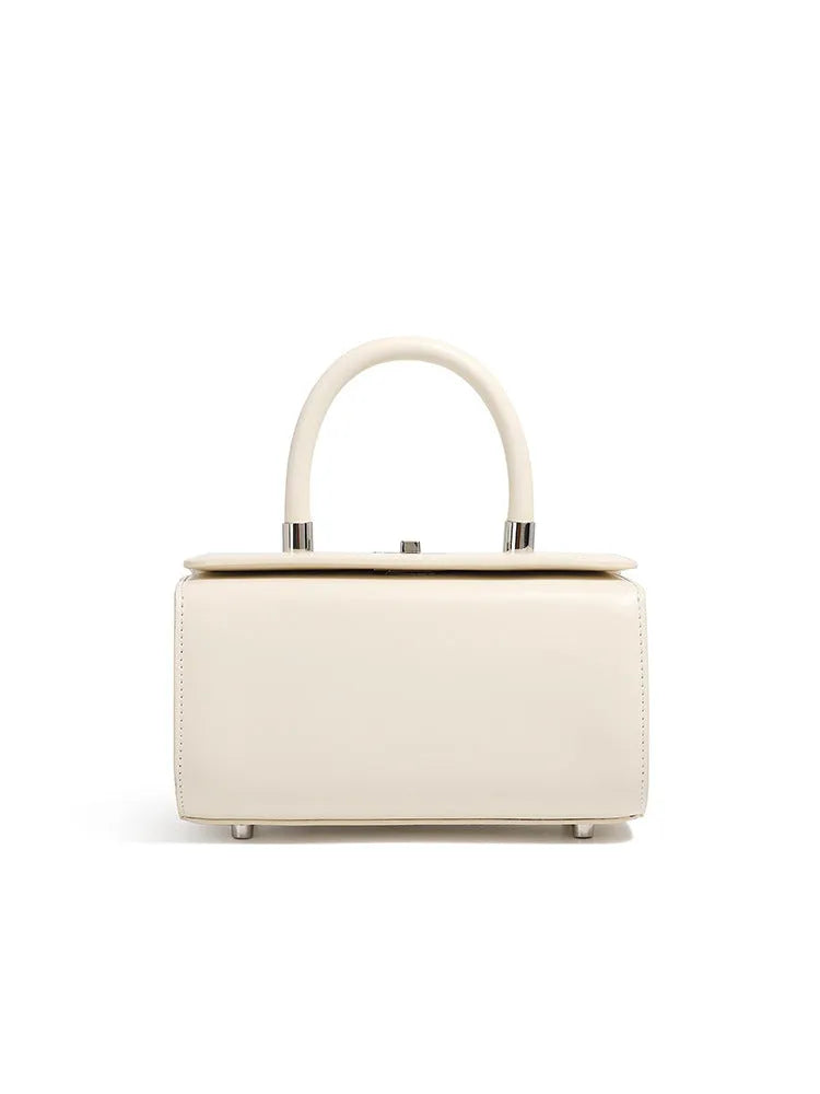New leather one-shoulder crossbody women's bag in cowhide with clamshell opening box shape medium hardness urban simplicity style