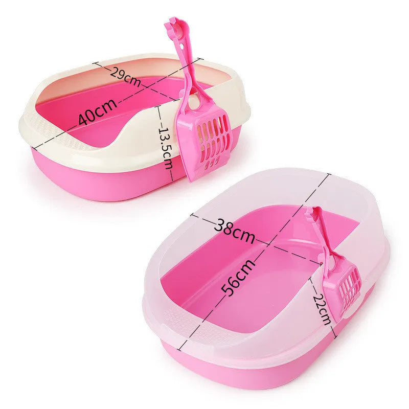 Small high-side PP cat litter box with shovel in pink, dimensions 40x29x13.5cm