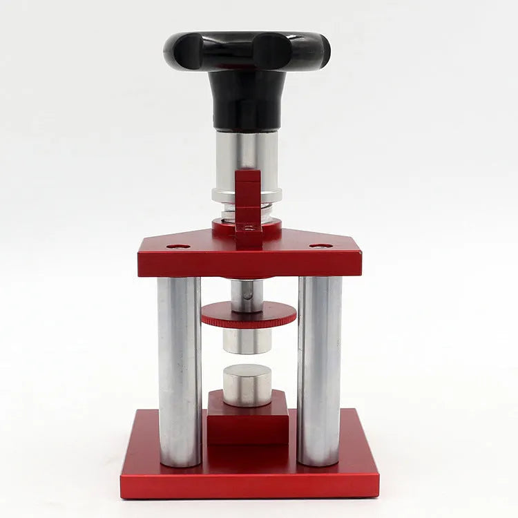 Watch repair spiral cap presser device with set of 20 plastic moulds for watch back covers