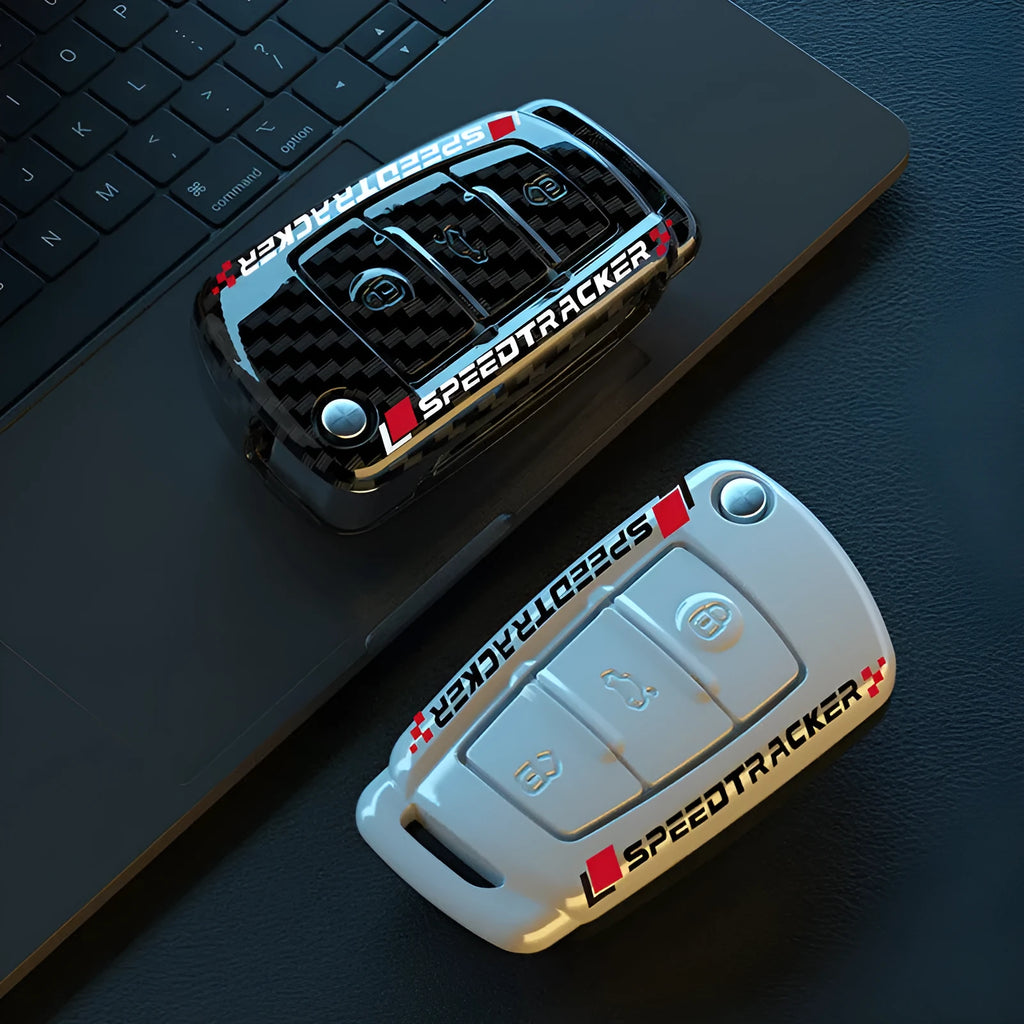 Carbon fibre style car key cover with mirrored surface in carbon colour option