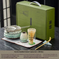 Japanese style matcha bowl set 7-piece gift box with bamboo whisk stand and ceramic bowl in cherry blossom blue