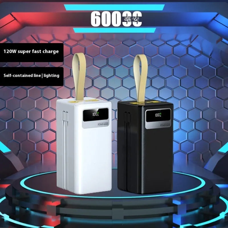 Super fast charge large capacity power bank in Samurai Black with plastic shell and cable