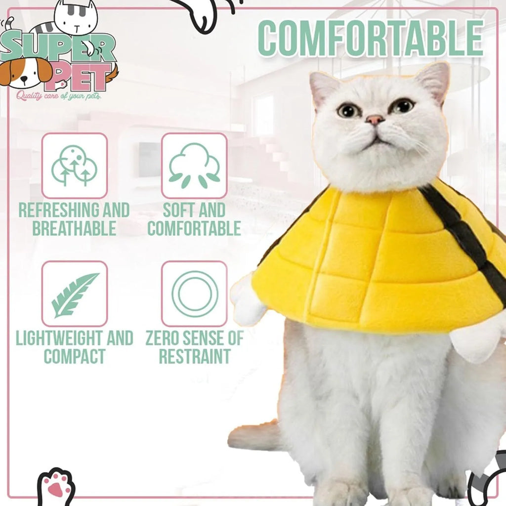 Soft bee-shaped cat cone collar with Velcro closure in adjustable sizes for post-surgery recovery