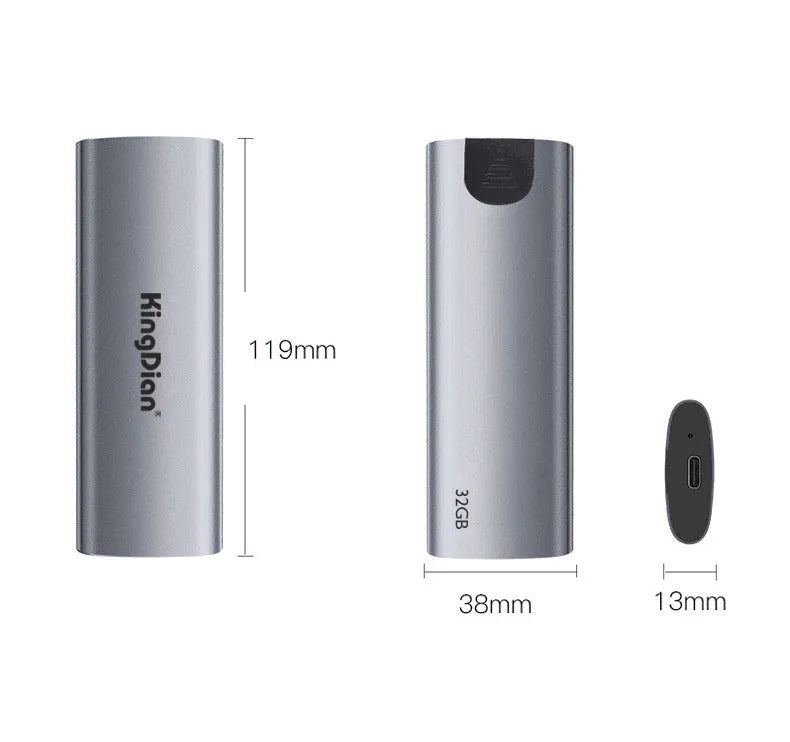Grey external SSD with USB 3.0 interface for direct mobile phone connection showing compact dimensions