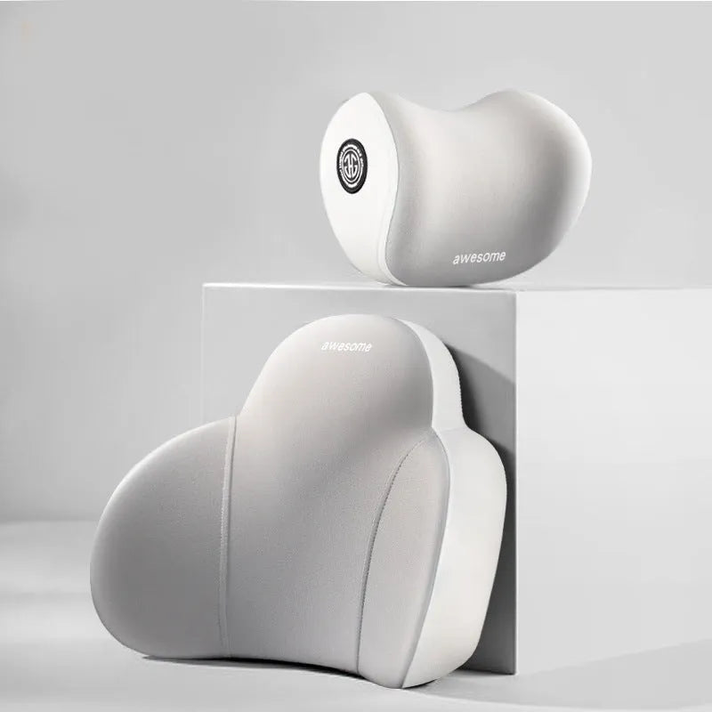 Automotive headrest and lumbar support pillows with memory foam filling and cotton covers in multiple colour options