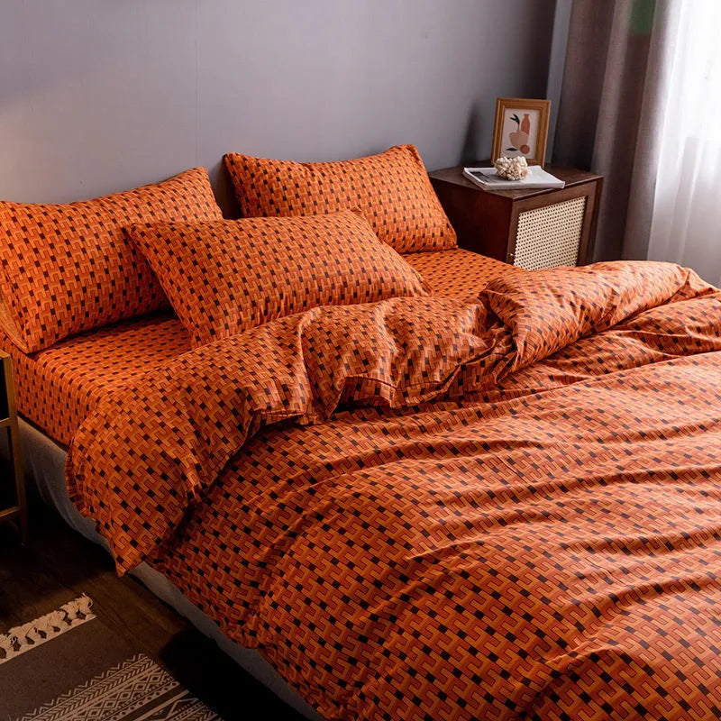 Pure cotton fitted sheet quilt set in Ivey Orange for 1.8m bed with heat storage feature