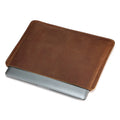 Brown genuine leather computer bag with horizontal design for laptops and tablets