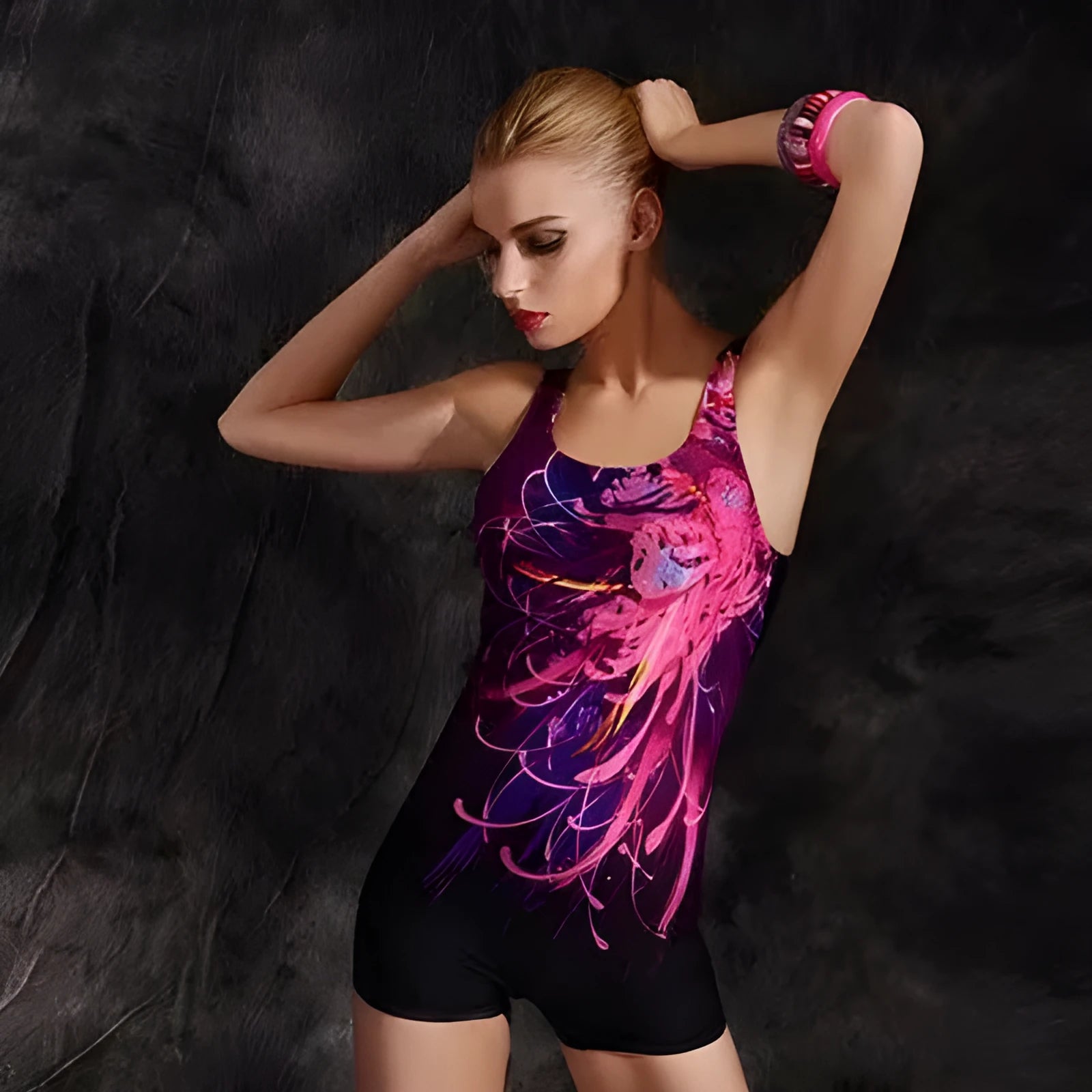 Women's quick-dry polyester one-piece swimsuit in a conservative sleeveless style