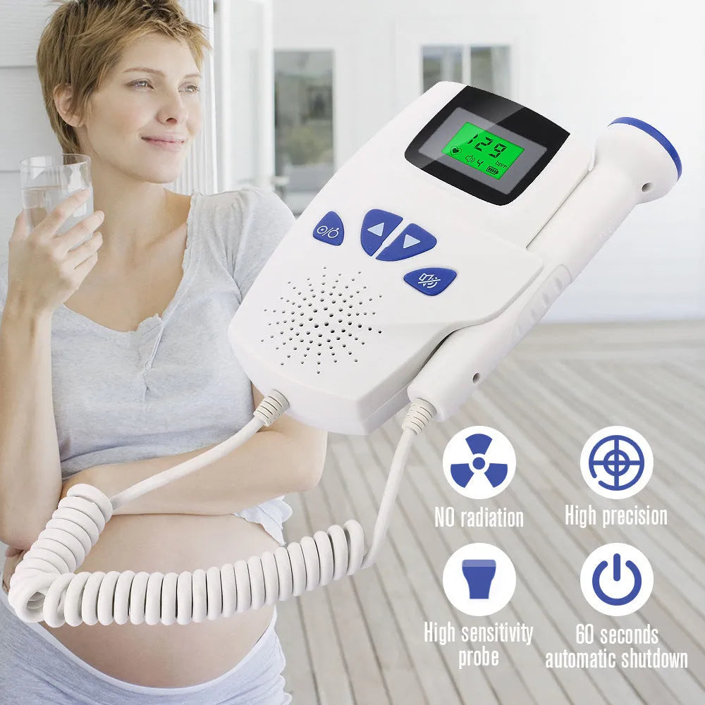 Digital waveform dual display fetal doppler with TFT colour screen and LCD display, compact design for second trimester use