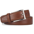 Men's genuine leather belt with an alloy pin buckle shown in a classic brown colour.