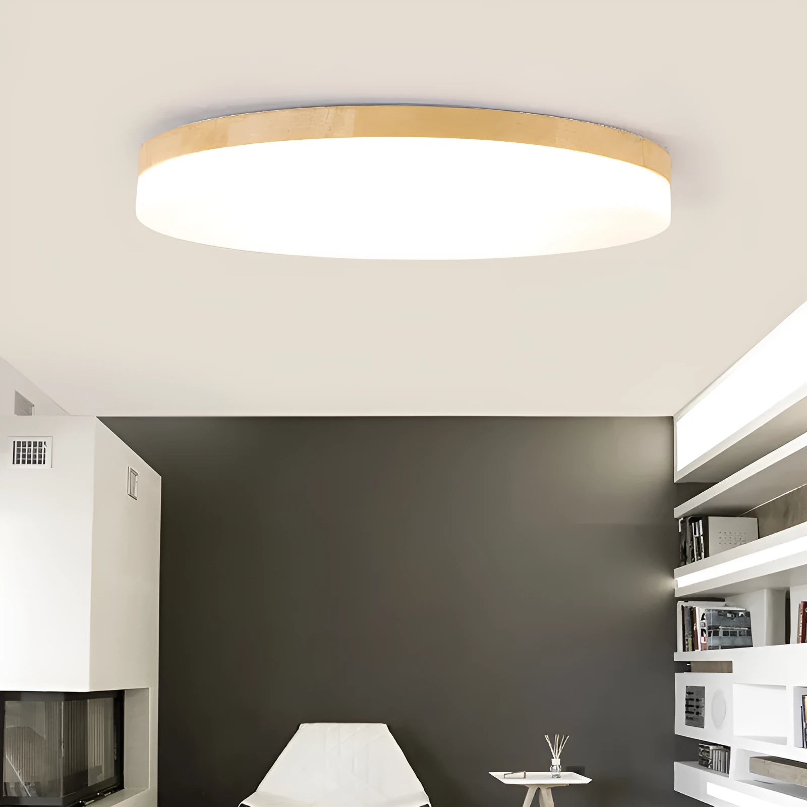 Japanese minimalist ceiling lamp with wooden frame and acrylic shade in three available sizes