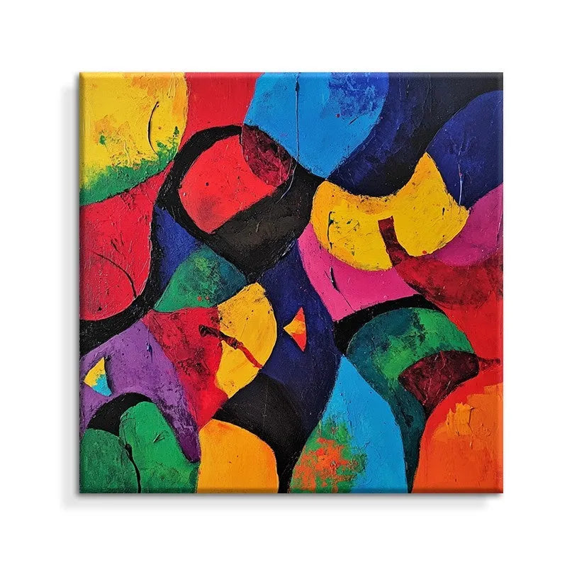 Hand-painted abstract oil painting on canvas, square unframed one-panel wall art in six sizes and two colours