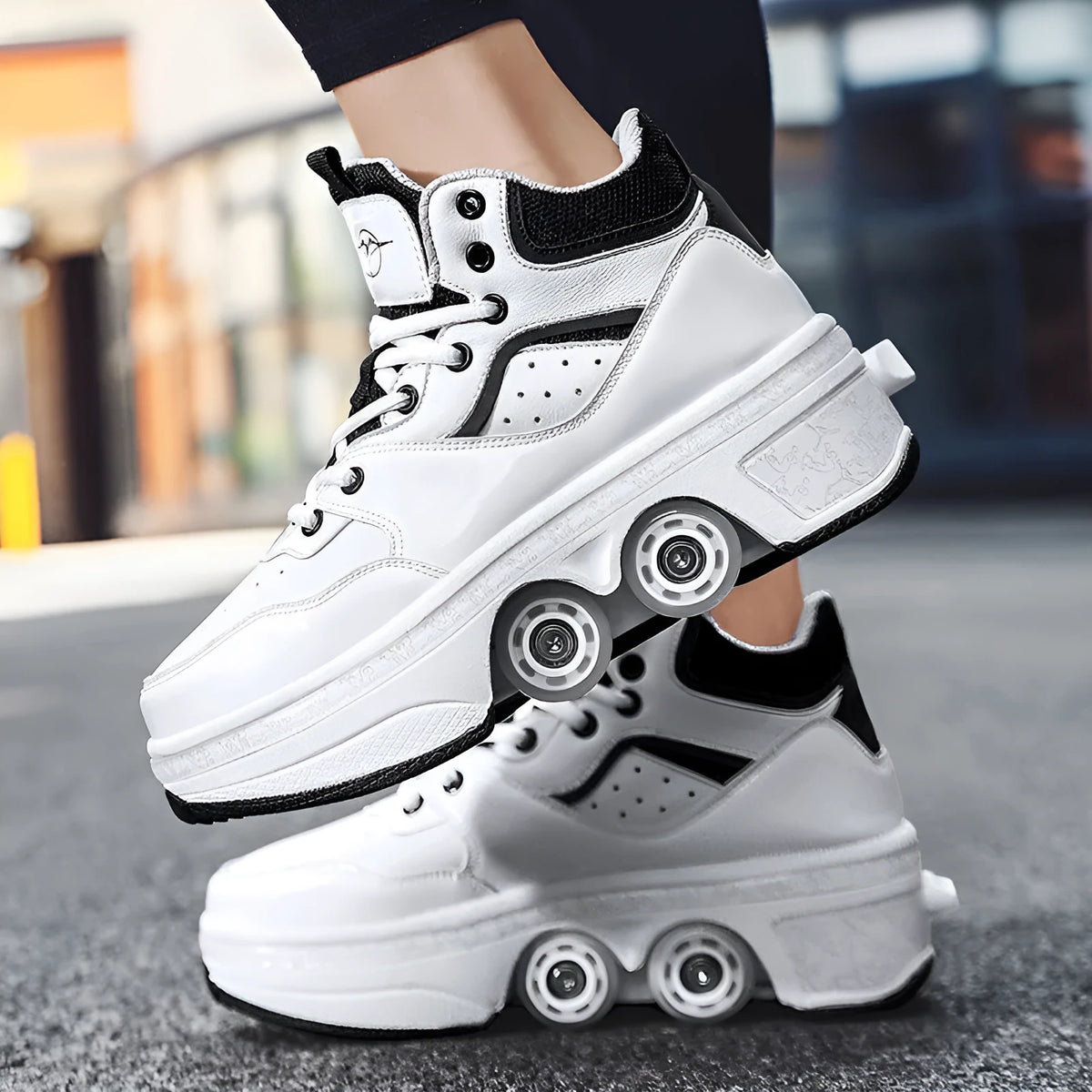 Women's minimalist retractable roller skates with PU wheels in black, white, pink, beige, ivory, or light blue, sizes 33-44