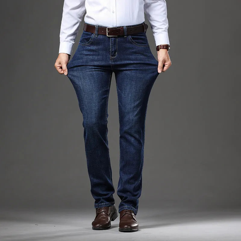 Men's black and blue stretch jeans loose fit business casual trousers