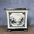 Ceramic flower pot with hand-painted landscape scenery in Chinese style, glazed finish
