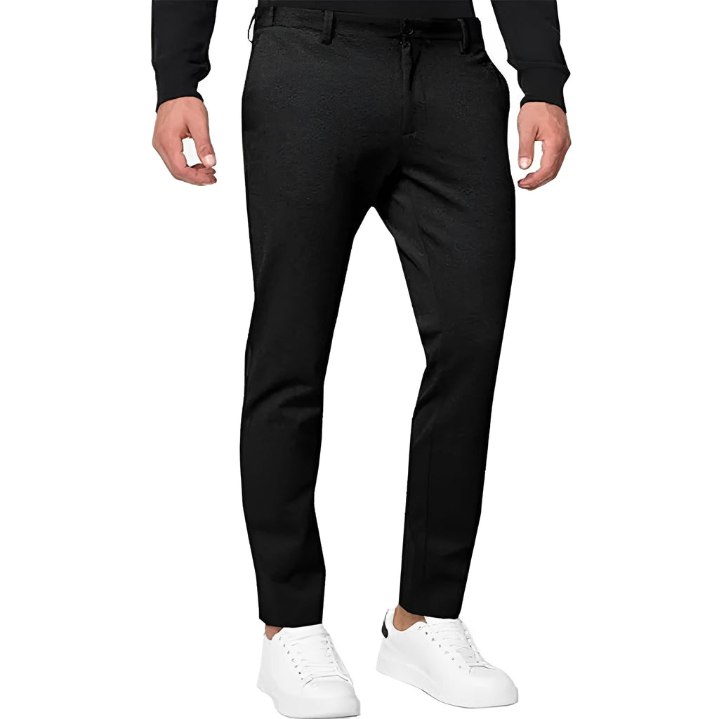 Men's slim-fit tapered chino trousers in cotton blend fabric with high elasticity