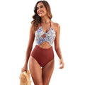 Women's printed patchwork leaf pattern one-piece swimsuit in nylon spandex fabric
