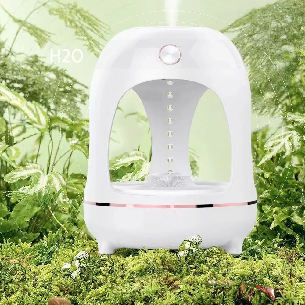 Levitation water drop humidifier with LED night light in rose gold and white colour