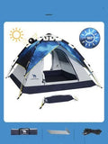 Thickened automatic folding camping tent for 3-4 people in blue, double layer, rainproof, set up outdoors