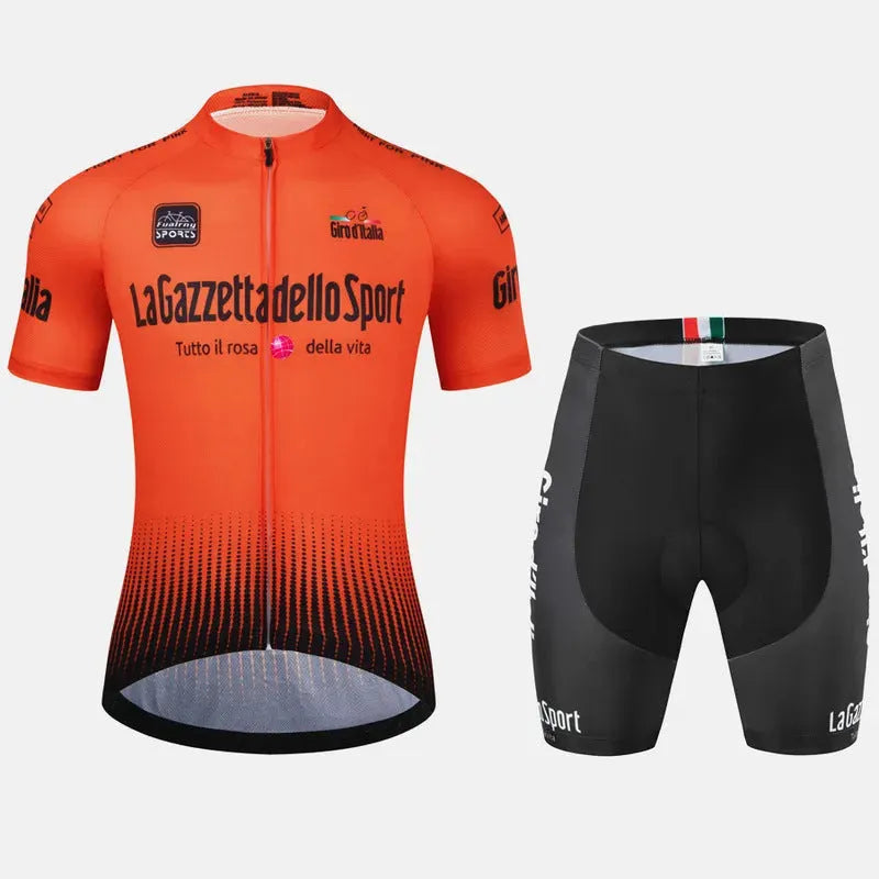 Short sleeve cycling clothing suit in polyester fabric with quick-dry properties for summer road bike use
