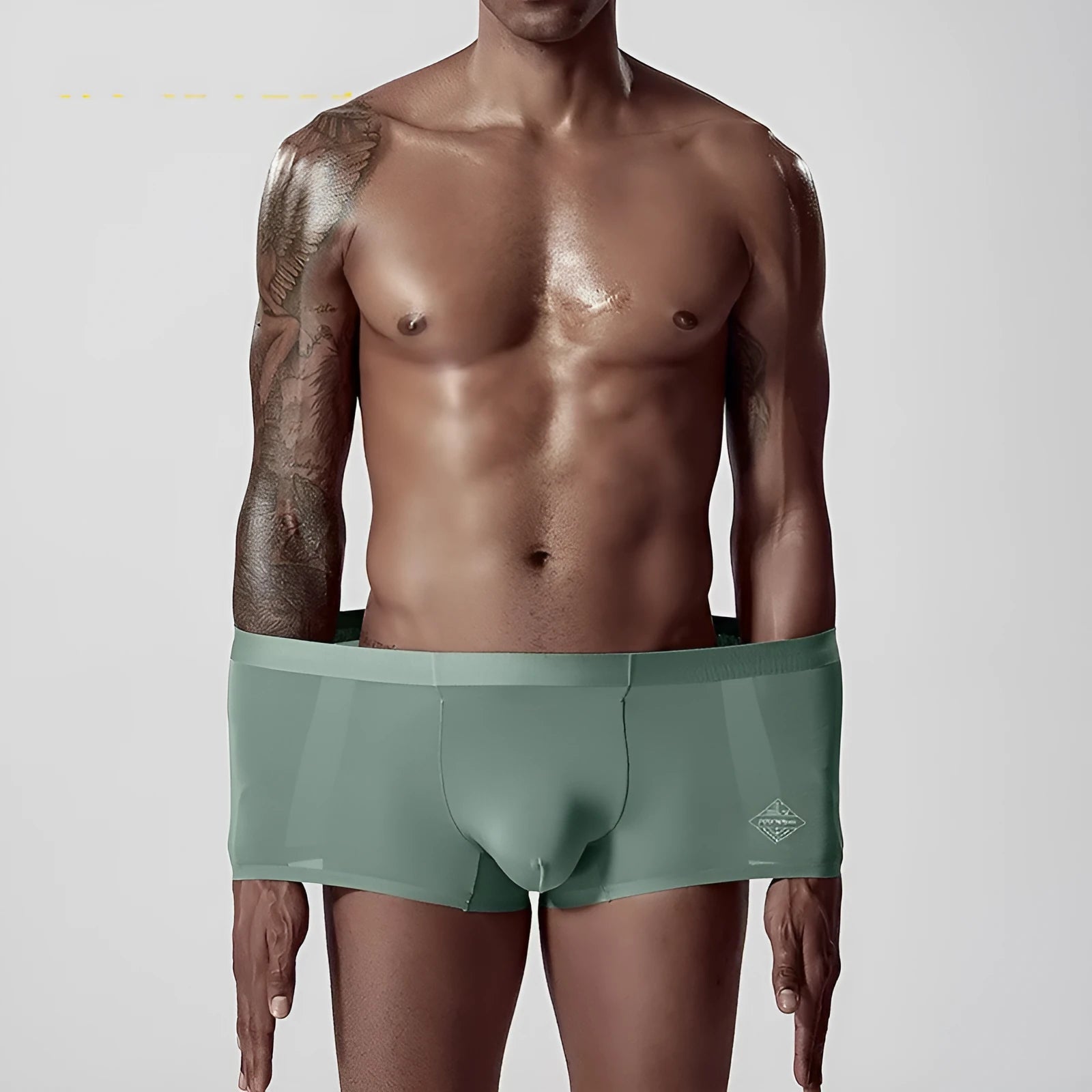 Men's seamless modal one-piece underwear in white, pink, or green with mid-waist hip lifting design