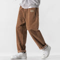 Men's loose straight corduroy sports pants in khaki, mid-waist, autumn winter wear