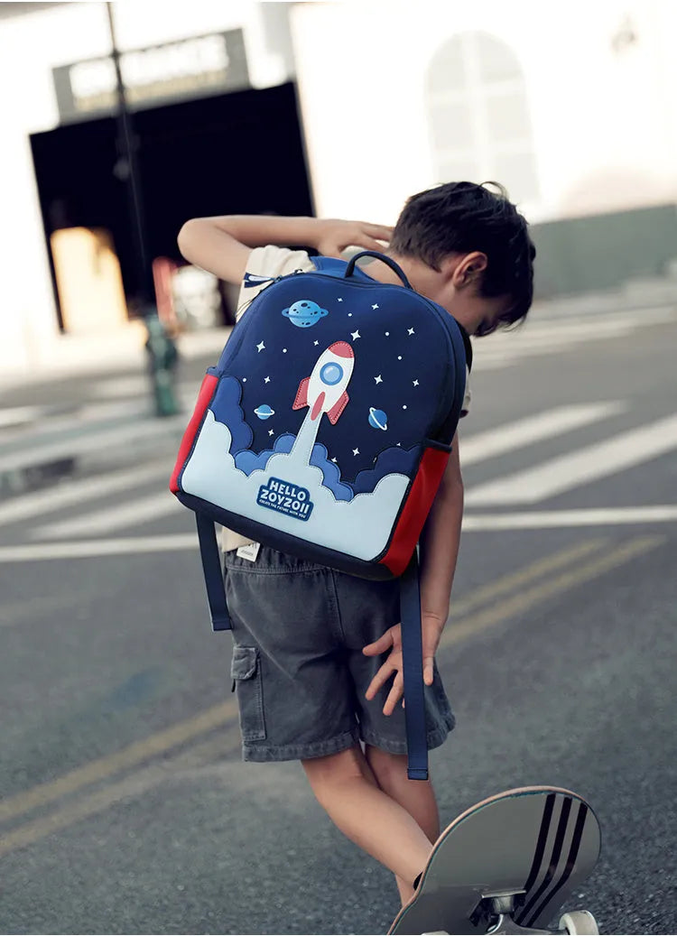 Children's schoolbag in rainbow, cherry or rocket, small polyester bag with cartoon cute pattern, double strap and zipper for ages 2-6