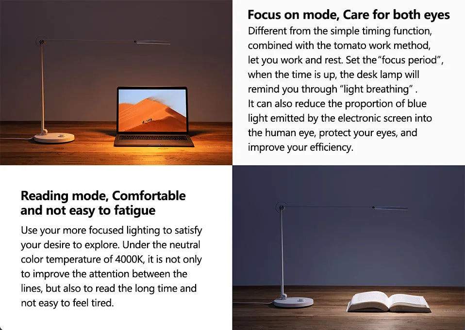 ProLED folding desk lamp with adjustable arm and intelligent eye protection features on a wooden desk