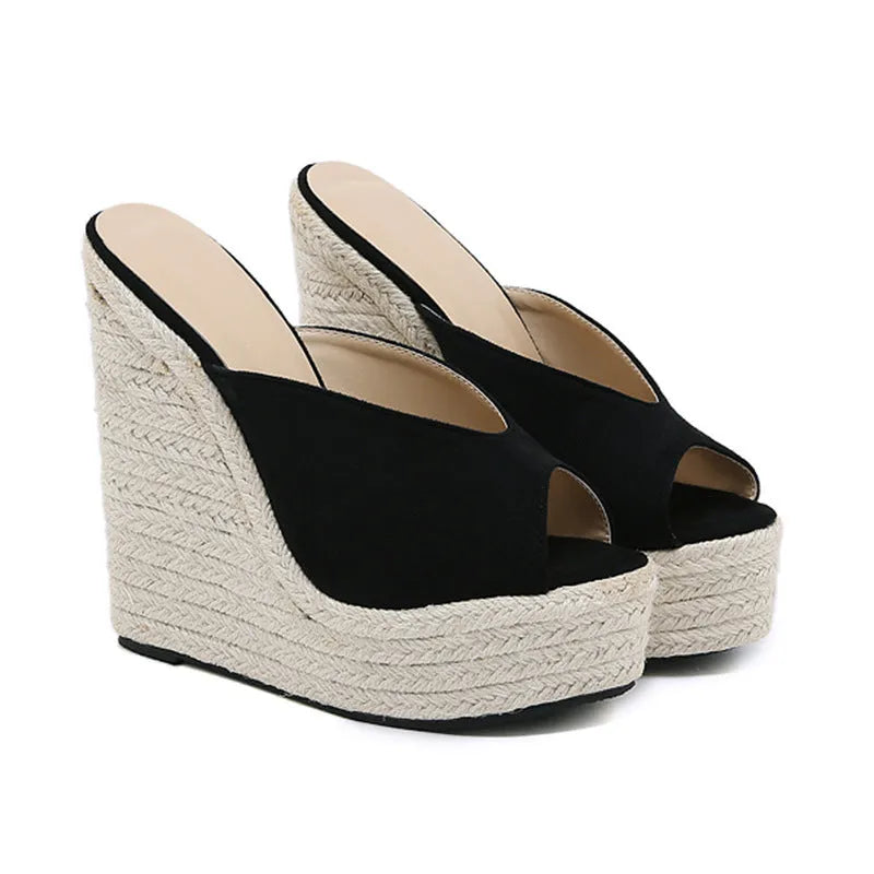 Women's black suede open toe high heel sandals with PU lining and rubber sole, sizes 35-42