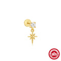 Sterling silver ear stud with a hanging gold-tone tassel charm on a white background.