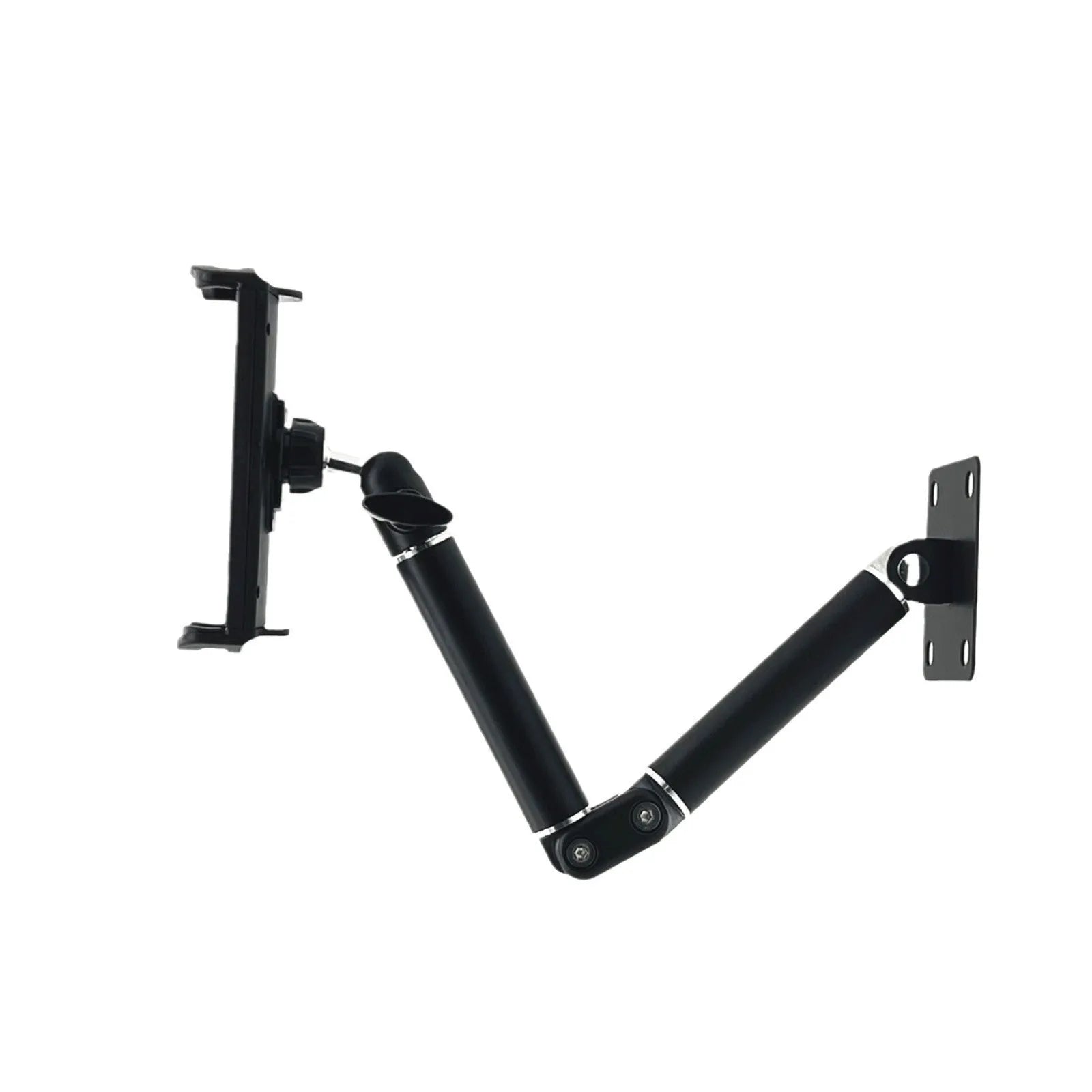 Universal alloy wall rack holding a tablet and a large mobile phone, with foldable and adjustable style options