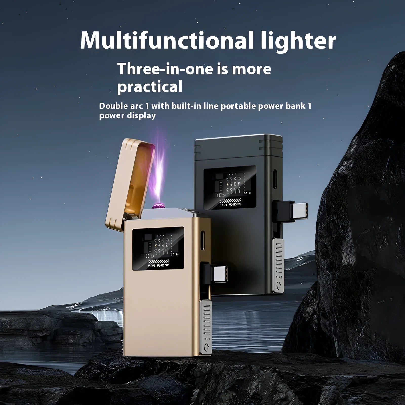 Metal power bank lighter in Dark Night Green with USB electronic lighter and wind resistance
