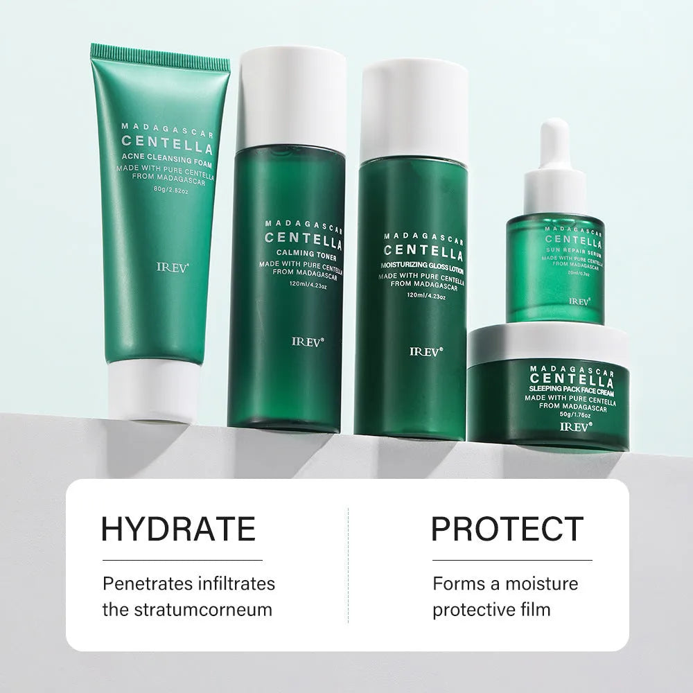 Snow Grass Centella Asiatica Combination Facial Skincare Set with five products cream toner serum mask lotion