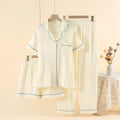 Garden Gold cotton three-piece pajama set with lapel neck top and trousers