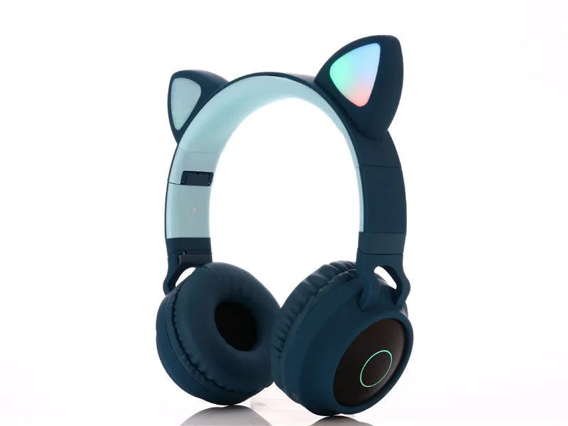 Cartoon cat ears wireless gaming headset in pink, green, purple, light blue or skin tone colours