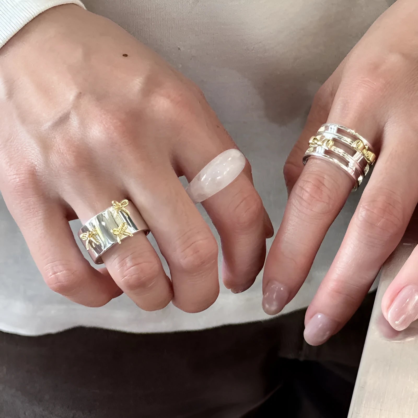 Cool Style gold and silver two-tone adjustable copper bow ring for women index finger