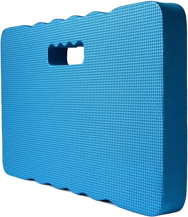 Blue EVA foam garden kneeler pad measuring 45x28cm on grass