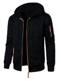 Men's hooded jacquard cardigan coat in black, dark gray, dark blue or denim blue, sizes S to 3XL