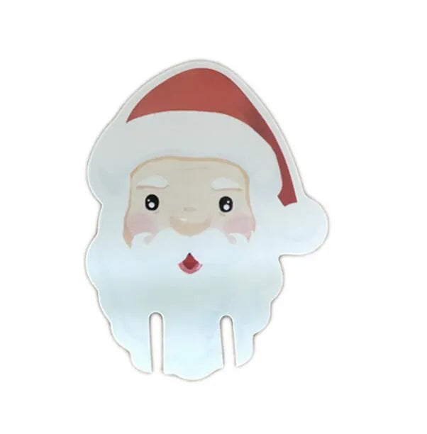 10 red paper Santa hat wine glass toppers on a Christmas table