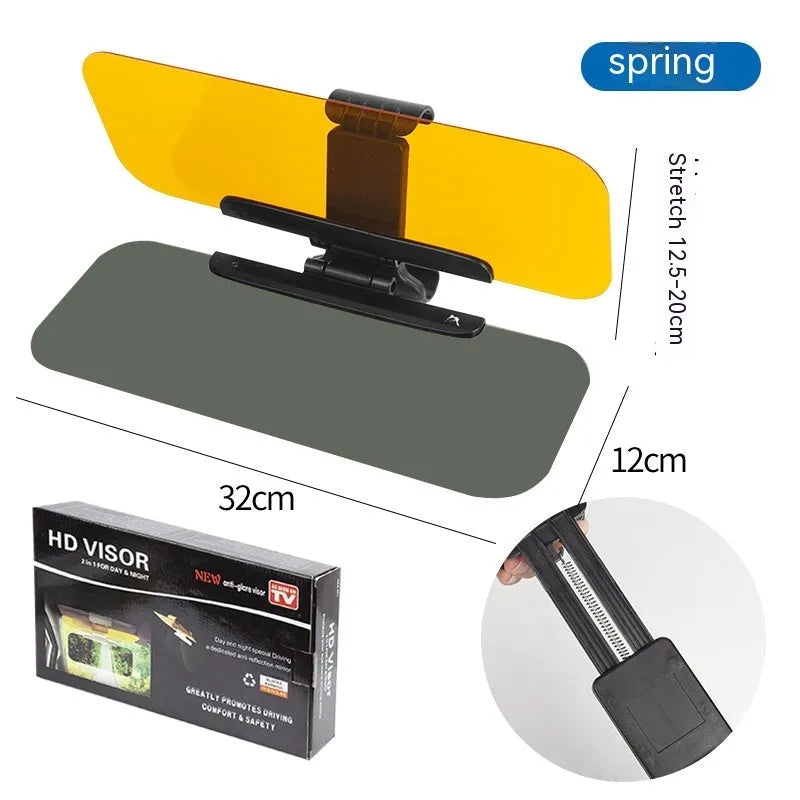 Anti-high beam car sun visor with acrylic lens and telescopic installation system for universal vehicle fitting