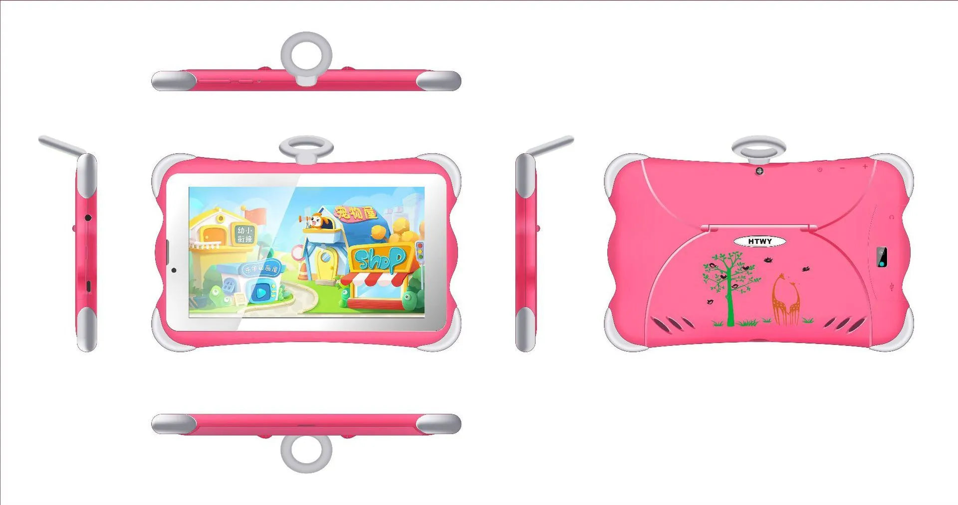 7-inch children's learning tablet with stand in cartoon colours showing IPS screen and 3G calling capability