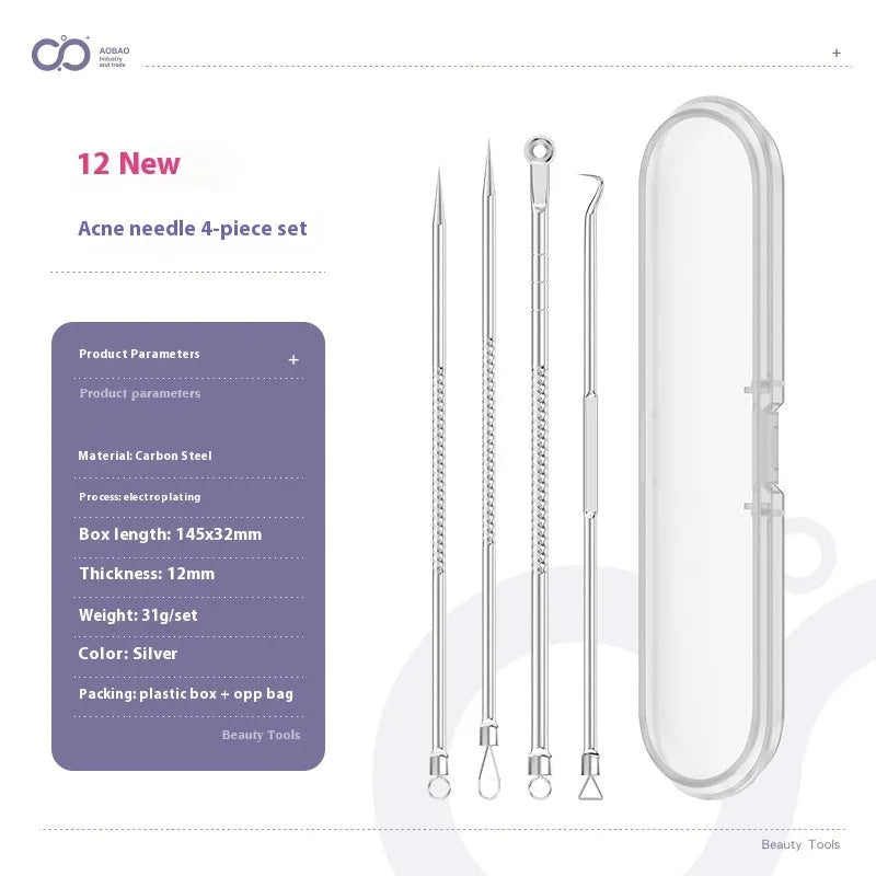 4-piece metal acne needle set with ultra fine pointed tips for precise skincare application