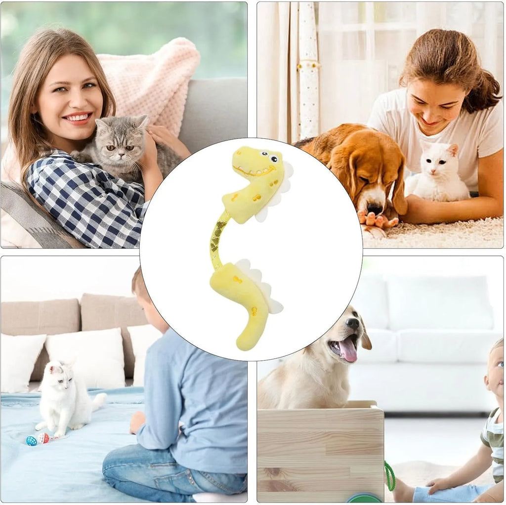 4-piece cat toy bundle showing chew rope, plush mouse, fish, and bunny toys in assorted colours