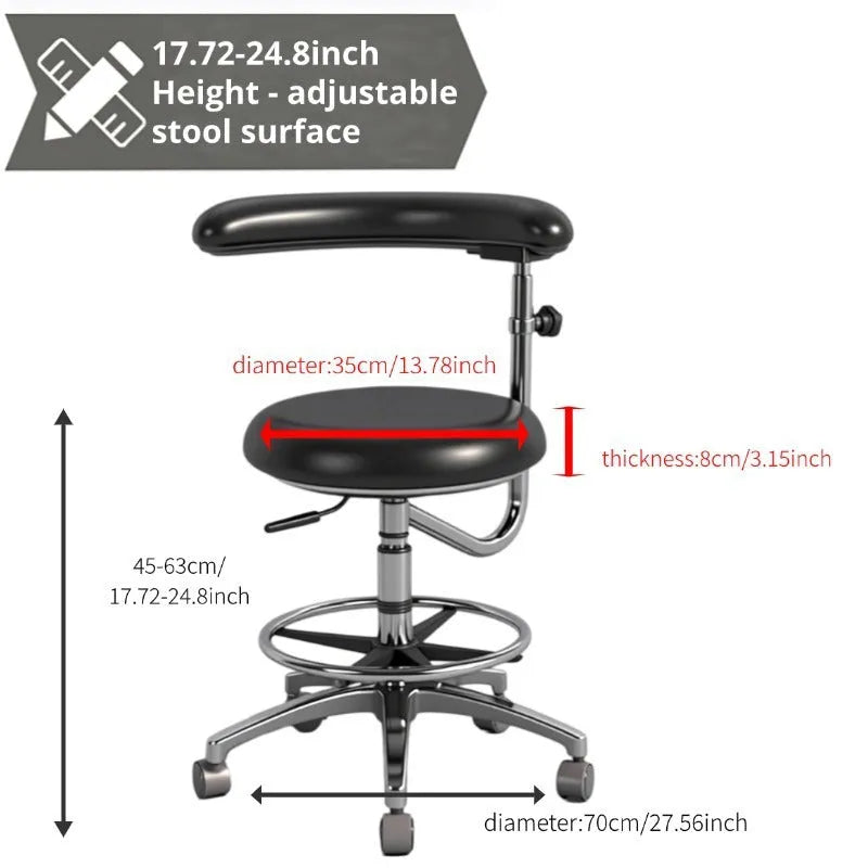 Black leather dental nurse chair with manual hydraulic height adjustment mechanism for clinical use