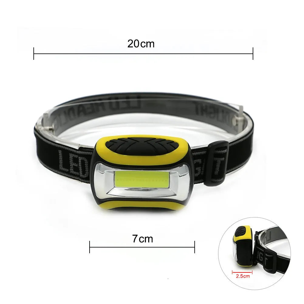 Yellow Major three-speed COB headlamp with adjustable headband for outdoor use.